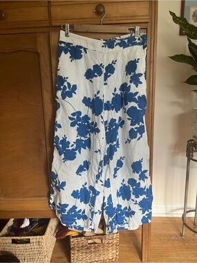 100% linen floral linen wide leg pants medium